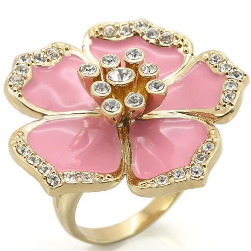 Alamode Gold Brass Ring with Top Grade Crystal in Clear - Alamode