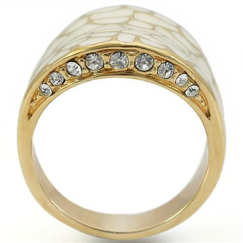 Alamode Gold Brass Ring with Top Grade Crystal in Clear - Flyclothing LLC