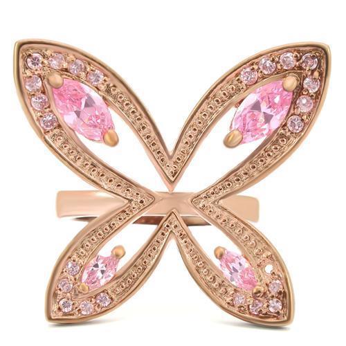 Alamode Rose Gold Brass Ring with AAA Grade CZ in Rose - Flyclothing LLC