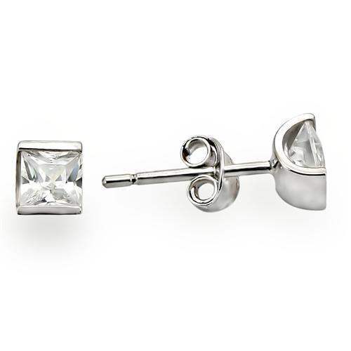 Alamode Rhodium 925 Sterling Silver Earrings with AAA Grade CZ in Clear - Alamode - Flyclothing LLC