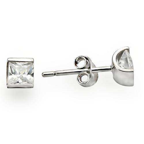 Alamode Rhodium 925 Sterling Silver Earrings with AAA Grade CZ in Clear - Alamode - Flyclothing LLC