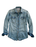 Tin Haul MENS LIGHT BLUE WESTERN DENIM  LONG SLEEVE SNAP SHIRT WITH ASYMMETRICAL POCKETS  FLAPS