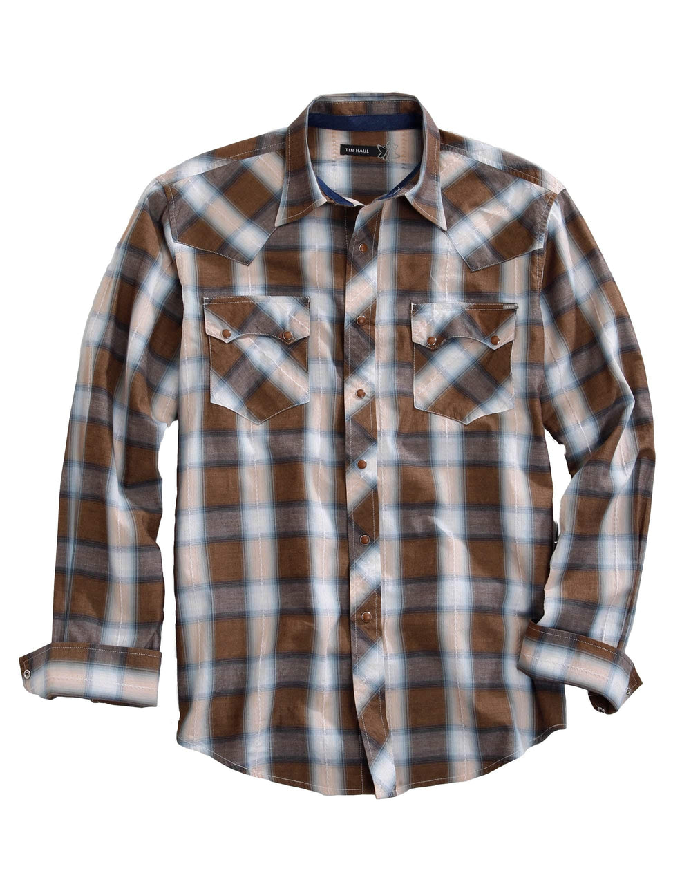 Tin Haul MENS LONG SLEEVE SNAP SADDLE DOBBY PLAID WESTERN SHIRT