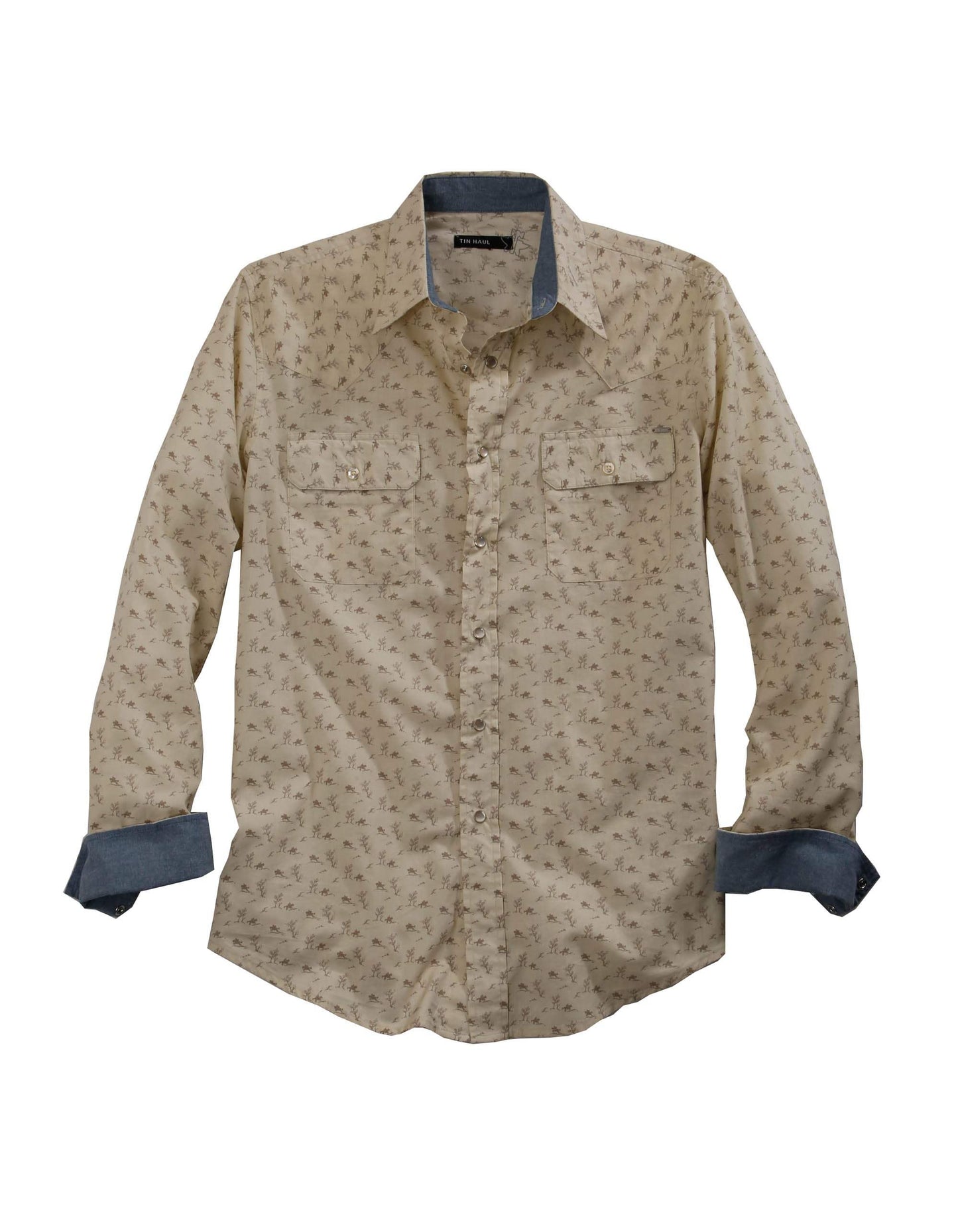Tin Haul MENS VINTAGE RIDER PRINT LONG SLEEVE WESTERN SNAP SHIRT - Tin Haul - Flyclothing LLC