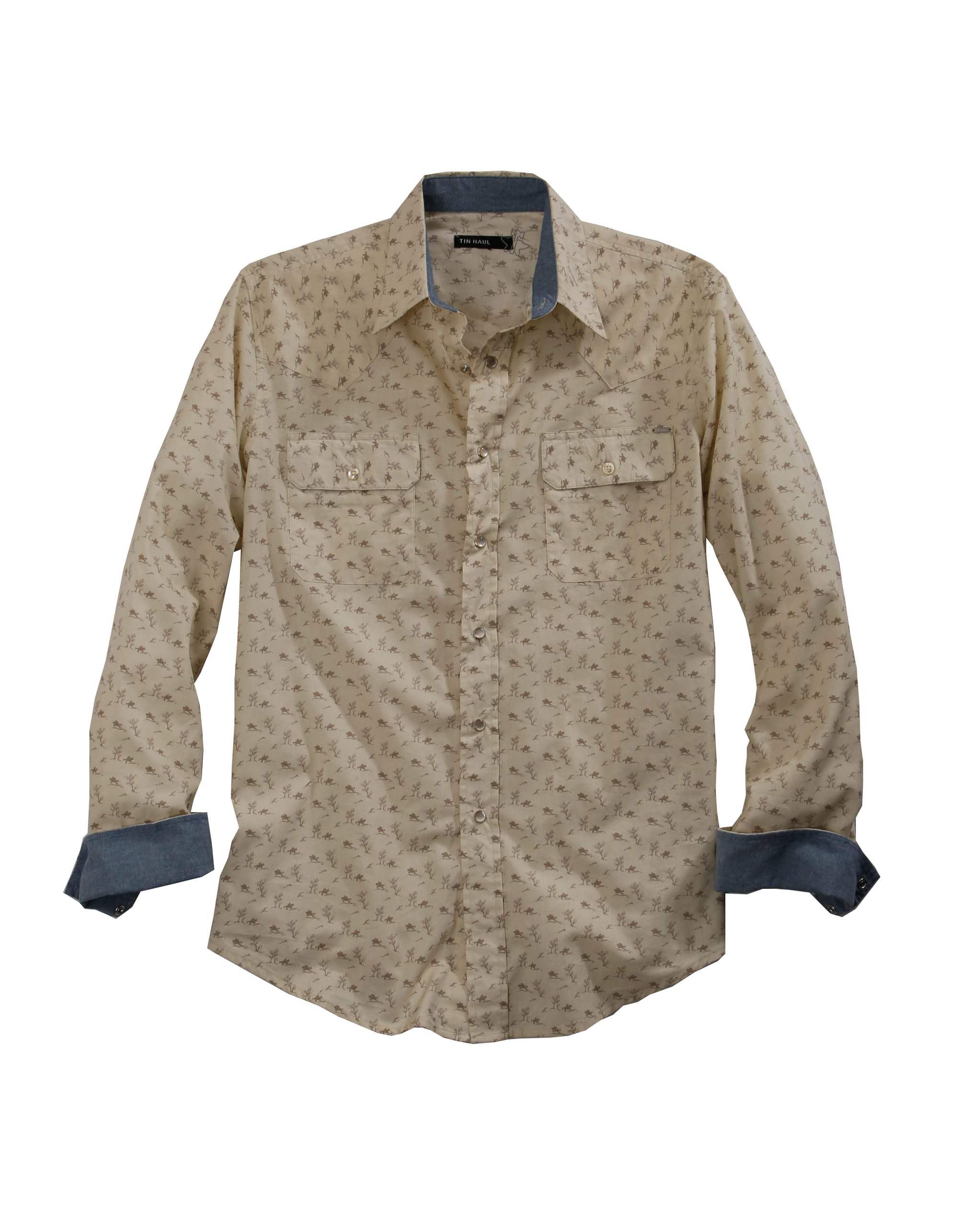 Tin Haul MENS VINTAGE RIDER PRINT LONG SLEEVE WESTERN SNAP SHIRT - Tin Haul - Flyclothing LLC