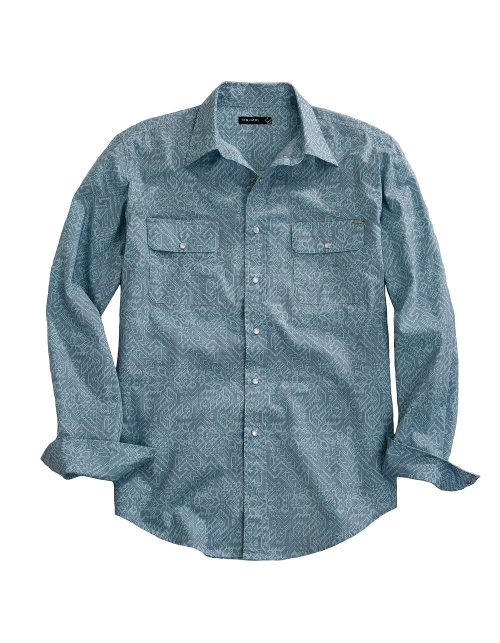 Tin Haul MENS LONG SLEEVE SNAP DOT MATRIX AZTEC PRINT WESTERN SHIRT
