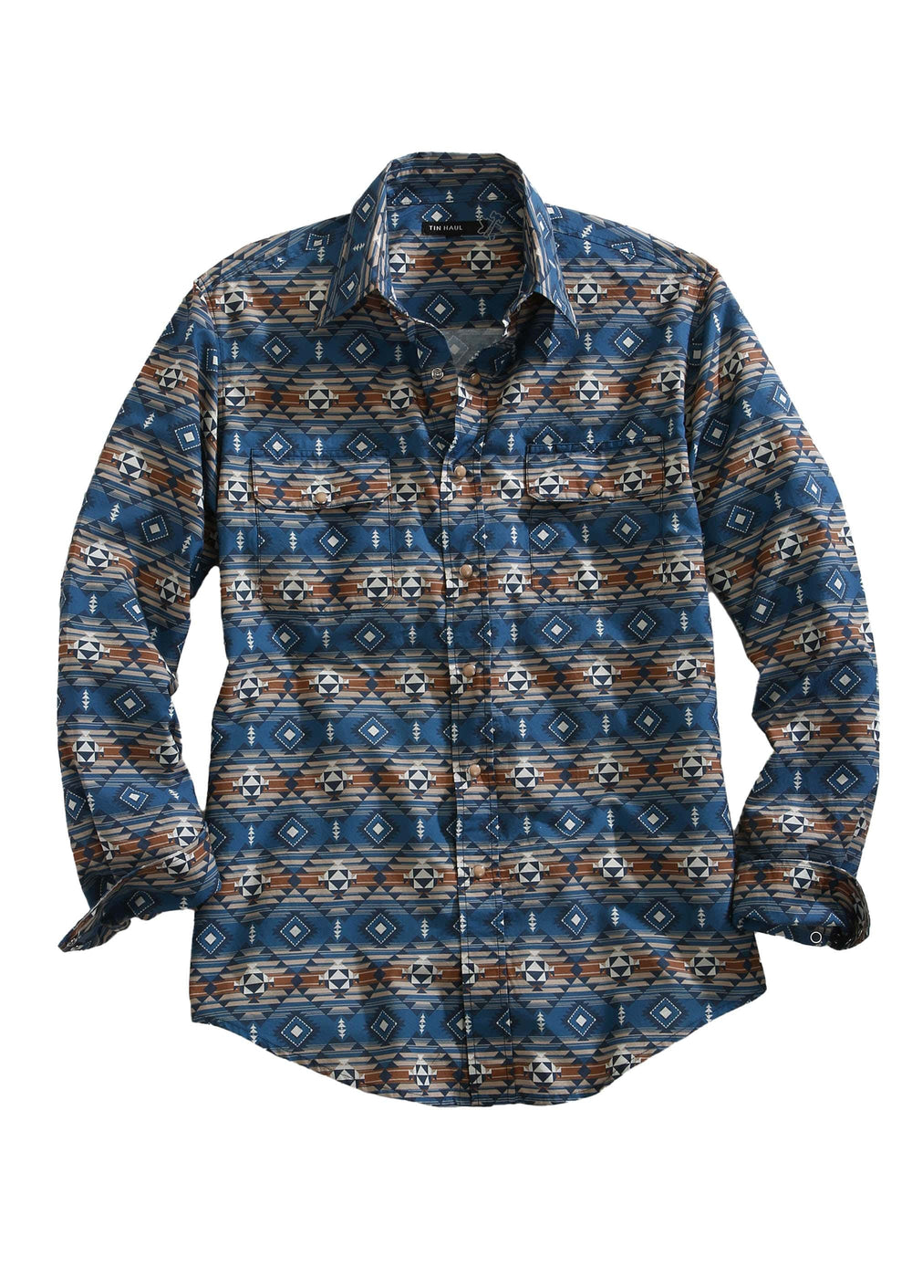 Tin Haul MENS LONG SLEEVE SNAP BLUE AZTEC SERAPE WESTERN SHIRT