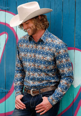 Tin Haul MENS LONG SLEEVE SNAP BLUE AZTEC SERAPE WESTERN SHIRT - Tin Haul - Flyclothing LLC