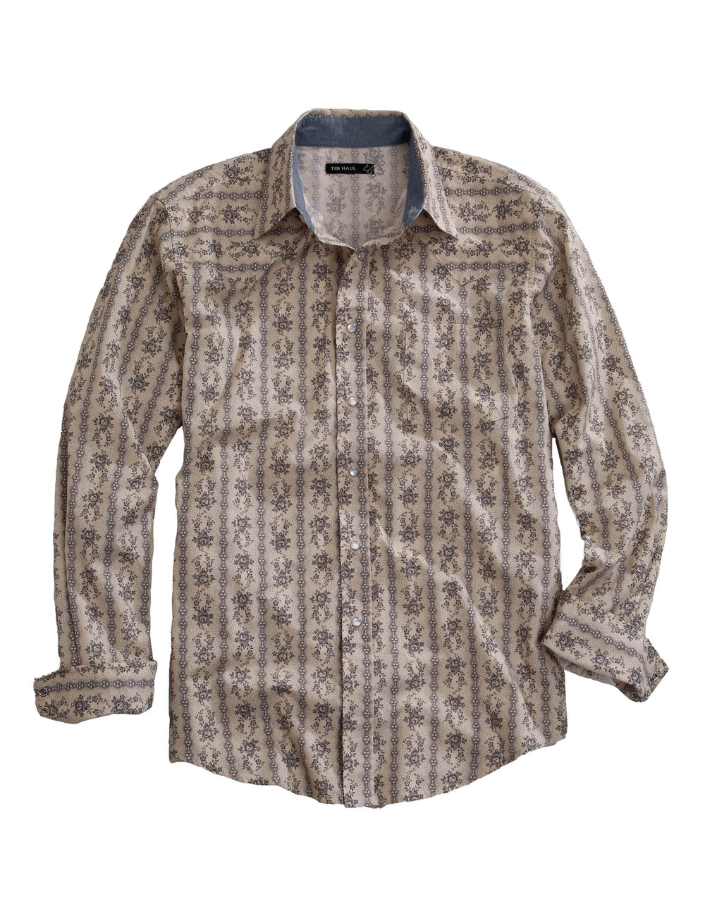Tin Haul MENS LONG SLEEVE SNAP FRONTIER WALLPAPER STRIPE WESTERN SHIRT