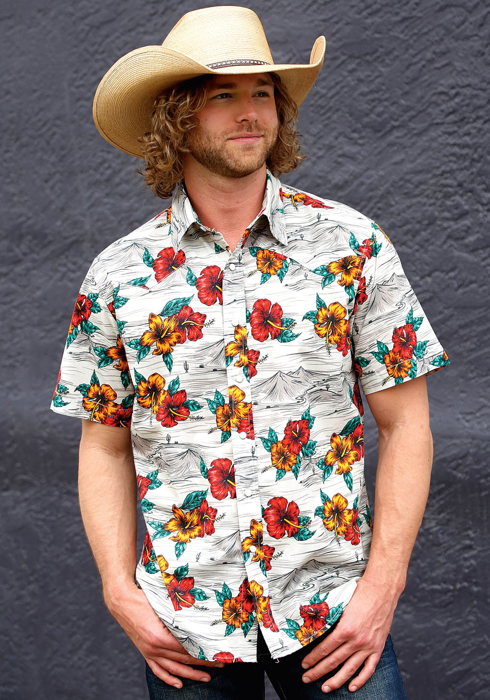 Tin Haul MENS SHORT SLEEVE SNAP LANDSCAPE TROPICAL WESTERN SHIRT