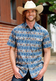 Tin Haul MENS SHORT SLEEVE SNAP BLUE AZTEC SERAPE WESTERN SHIRT - Flyclothing LLC