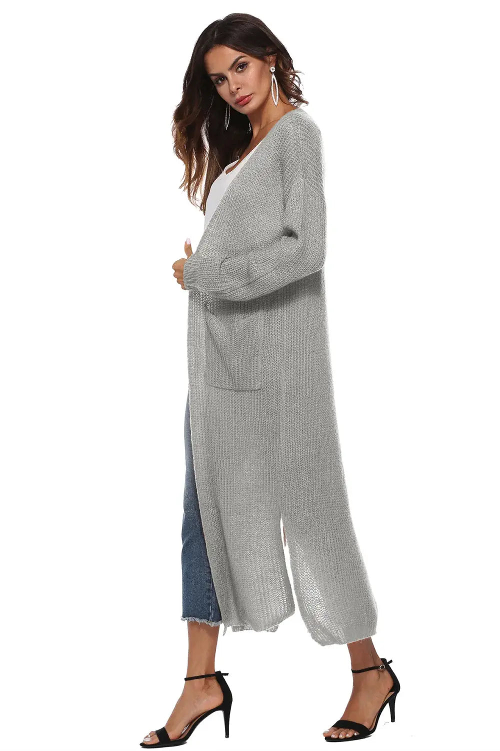 Long Sleeve Open Front Buttoned Cardigan - Trendsi - Flyclothing LLC