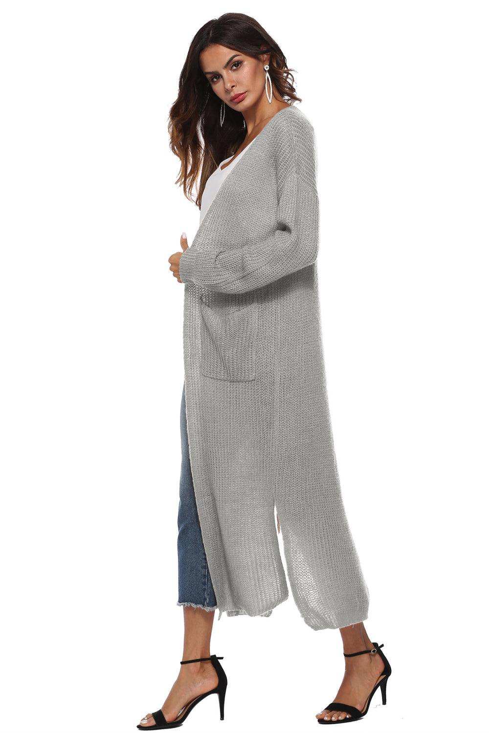 Long Sleeve Open Front Buttoned Cardigan - Trendsi - Flyclothing LLC