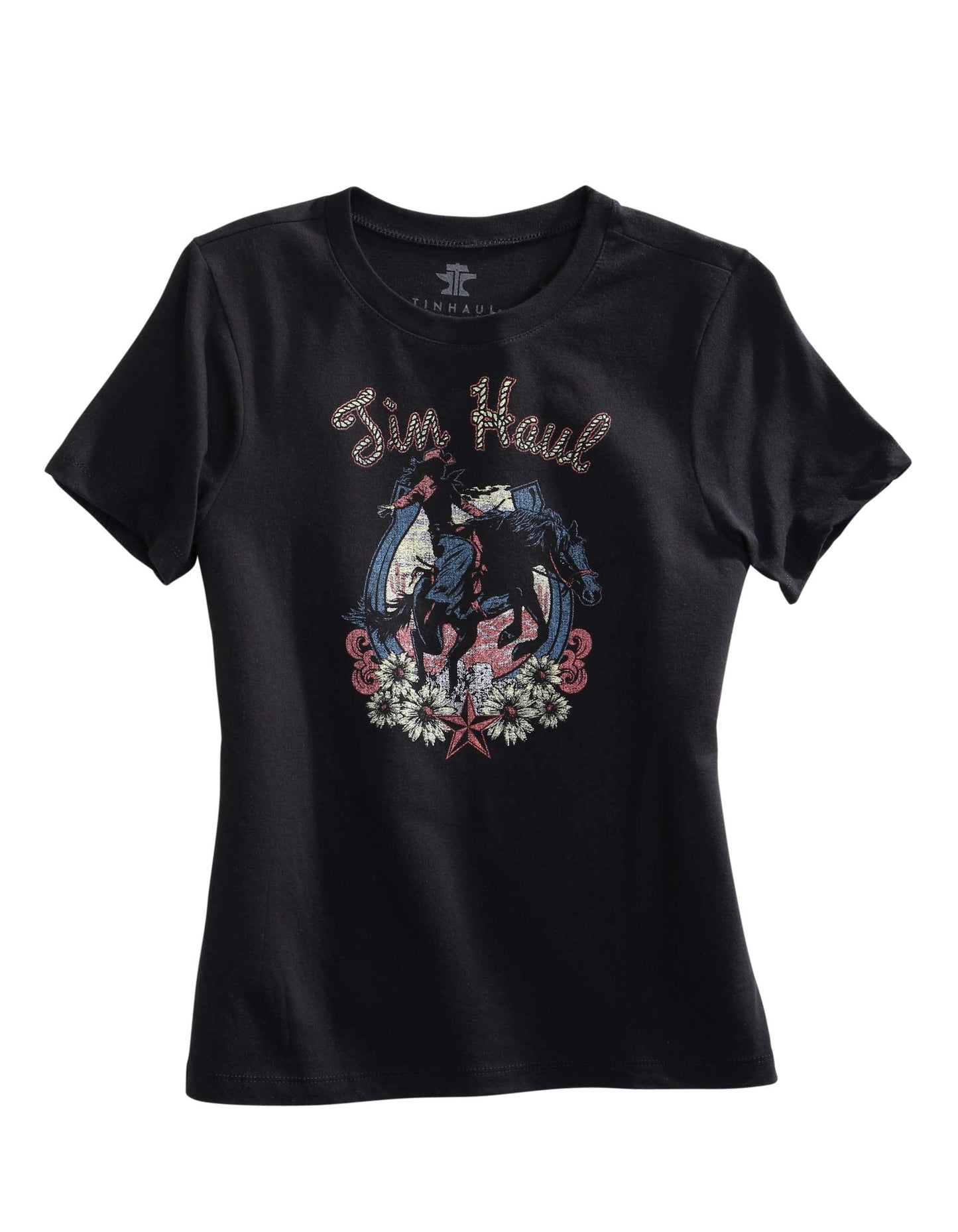 Tin Haul WOMENS LONG SLEEVE KNIT LADY BRONC AND HORSESHOE SCREEN PRINT SHIRT - Tin Haul - Flyclothing LLC