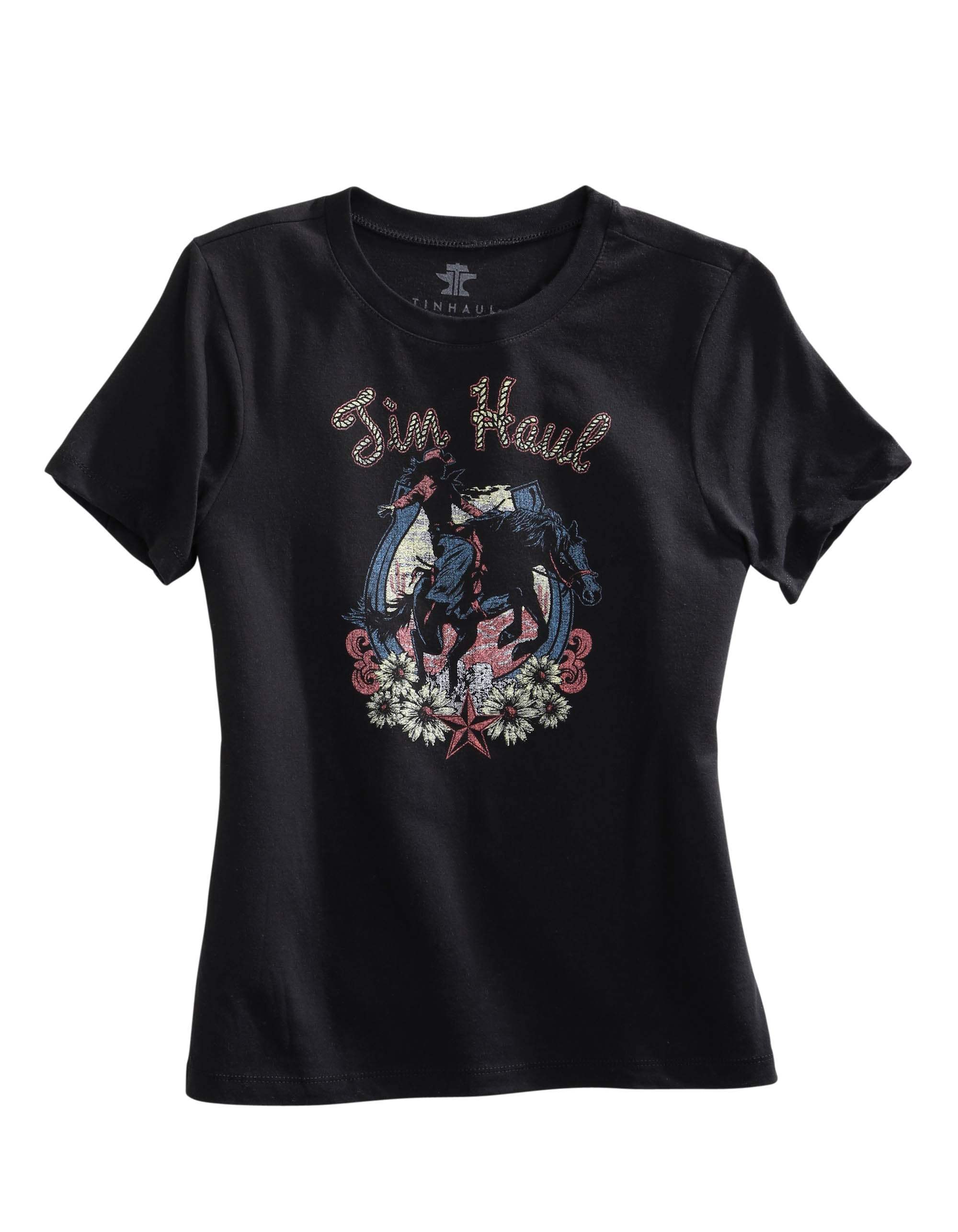 Tin Haul WOMENS LONG SLEEVE KNIT LADY BRONC AND HORSESHOE SCREEN PRINT SHIRT - Tin Haul - Flyclothing LLC