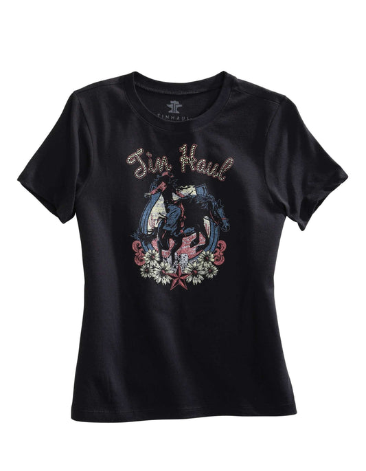 Tin Haul WOMENS LONG SLEEVE KNIT LADY BRONC AND HORSESHOE SCREEN PRINT SHIRT - Tin Haul - Flyclothing LLC