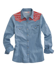 Tin Haul WOMENS LONG SLEEVE SNAP DENIM WITH CONTRAST FRONT AND BACK YOKES WESTERN SHIRT