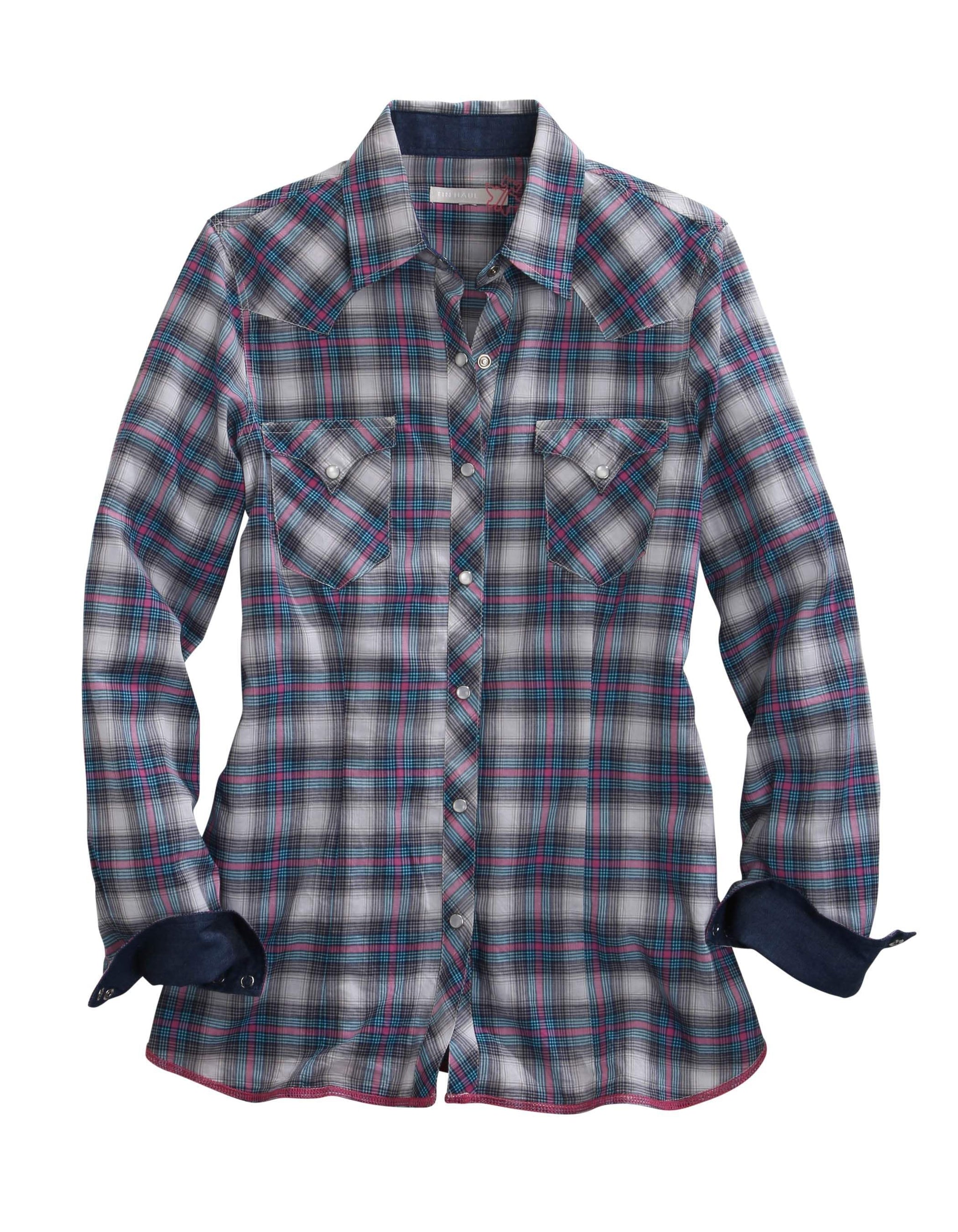Tin Haul WOMENS STAR OMBRE PLAID LONG SLEEVE SNAP SHIRT - Tin Haul - Flyclothing LLC