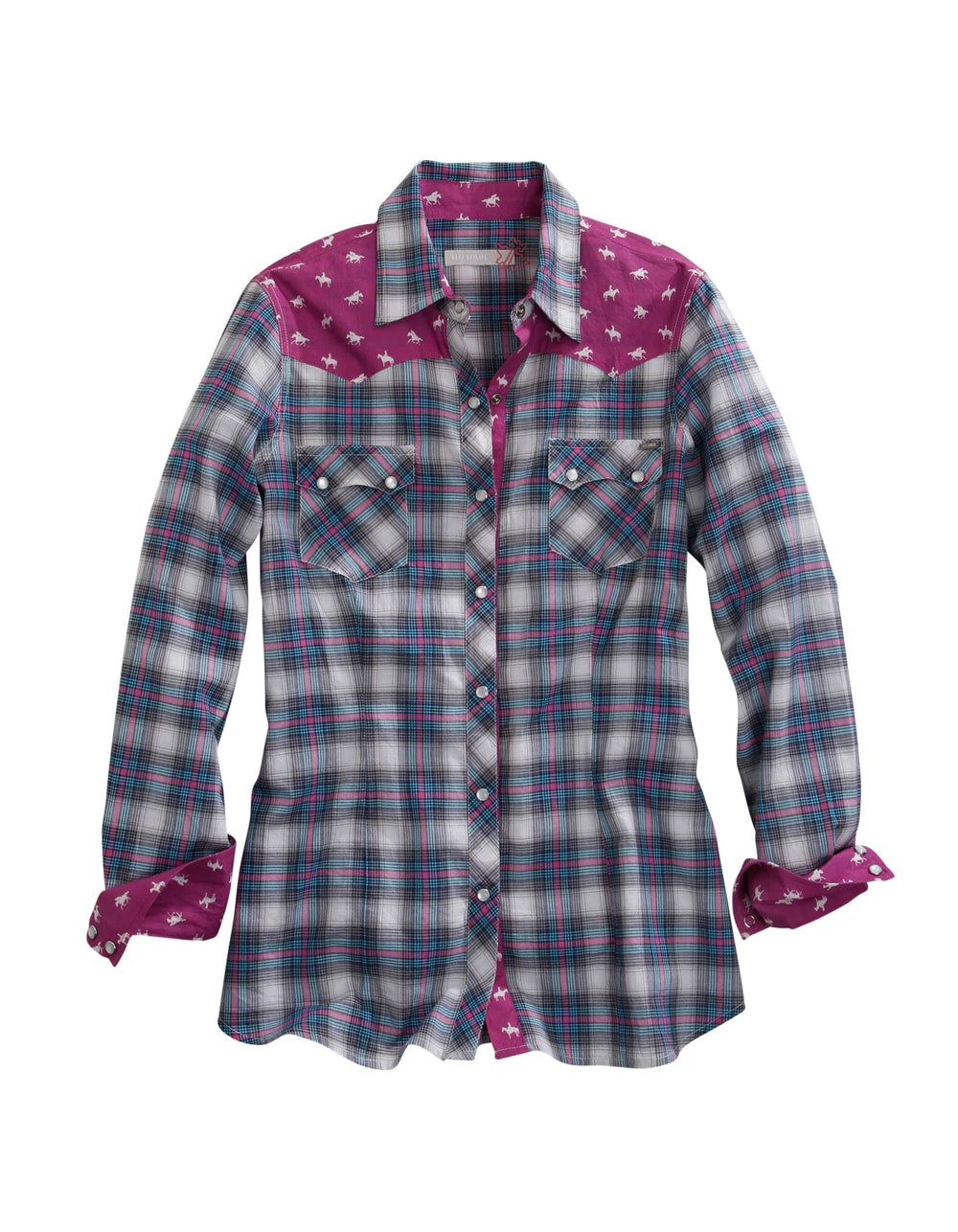 Tin Haul WOMENS STAR OMBRE PLAID LONG SLEEVE WESTERN SNAP SHIRT