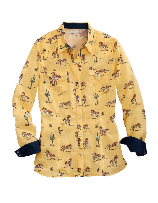 Tin Haul WOMENS LONG SLEEVE SNAP PAINT PONY PRINT WESTERN SHIRT - Tin Haul - Flyclothing LLC