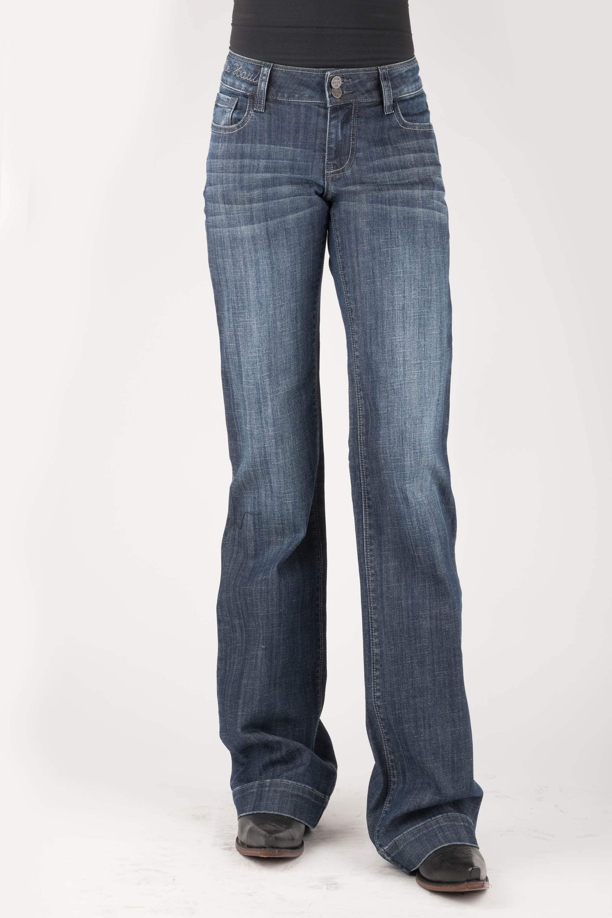 Tin Haul WOMENS PLAIN BACK POCKET TIN HAUL EMBROIDERY ON WAIST JEANS - Tin Haul - Flyclothing LLC