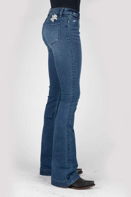 Tin Haul WOMENS TIN HAUL LOGO EMBROIDERY ABOVE BACK POCKET JEANS - Tin Haul