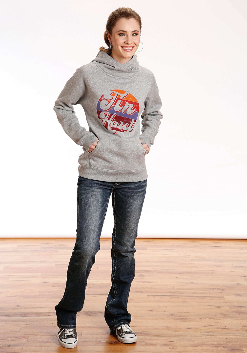 Tin Haul WOMENS TIN HAUL RETRO CIRCLE SCREEN PRINT HEATHER GREY SWEATSHIRT - Tin Haul - Flyclothing LLC