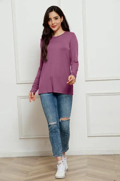 Basic Bae Full Size Round Neck Long Sleeve Top - Trendsi - Flyclothing LLC