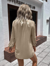Notched Neck Balloon Sleeve Shirt - Trendsi - Flyclothing LLC