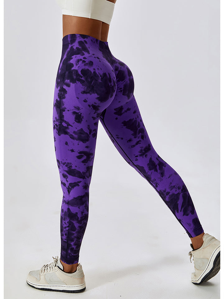 Trendsi Tie Dye Wide Waistband Active Leggings Purple / M