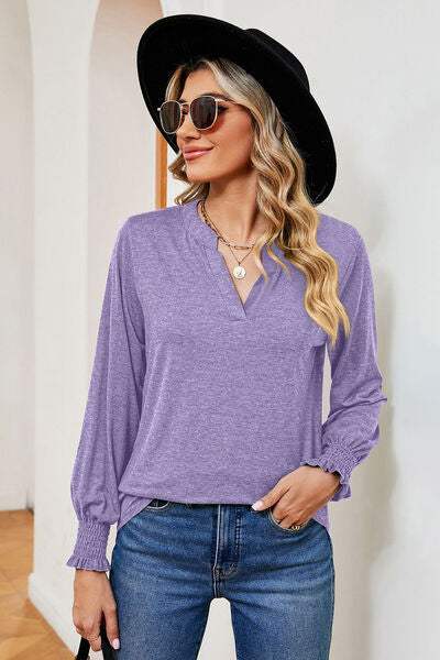 Notched Lantern Sleeve T-Shirt - Trendsi - Flyclothing LLC