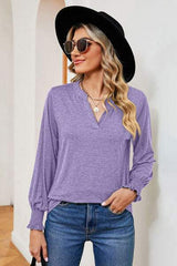 Notched Lantern Sleeve T-Shirt - Trendsi - Flyclothing LLC