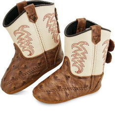 Old West Brown Ostrich Print White Poppets - Flyclothing LLC