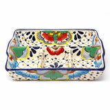 Handmade Pottery 9" Divided Platter, Dots & Flowers - Encantada - Encantada
