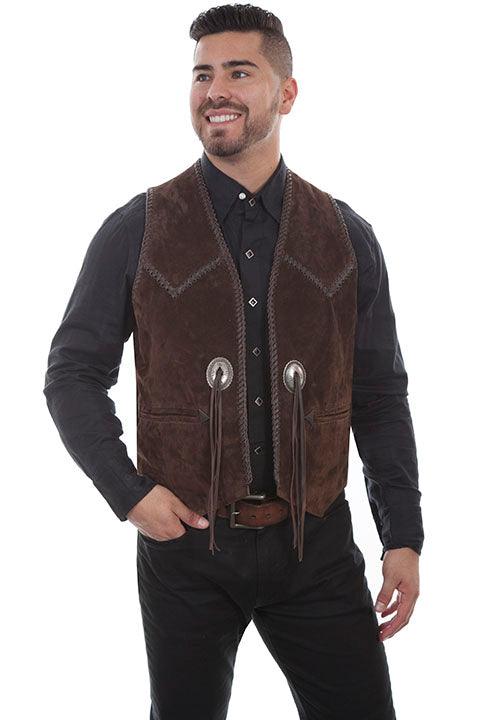 Scully EXPRESSO BOAR SUEDE HAND LACED CONCHO VEST - Flyclothing LLC