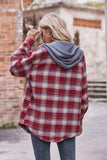 Plaid Dropped Shoulder Hooded Longline Jacket - Trendsi - Flyclothing LLC