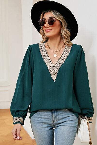 V-Neck Long Sleeve T-Shirt - Trendsi - Flyclothing LLC