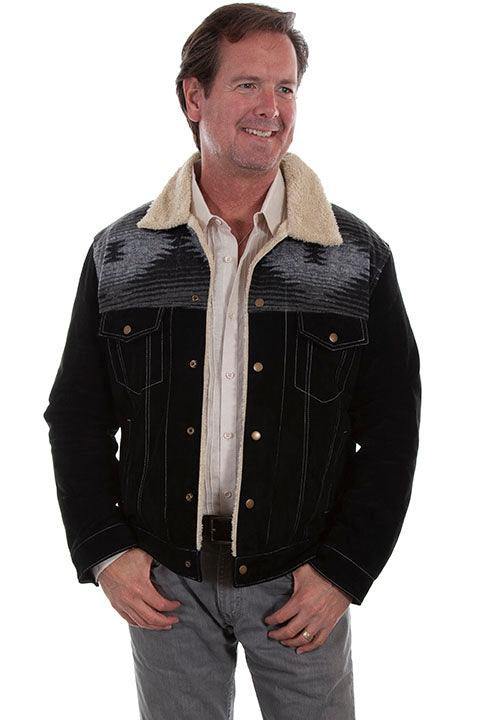 Scully BLACK BOAR SUEDE KNIT INSET JACKET - Scully Leather