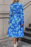 Printed Button Up Tie Waist Dress - Trendsi