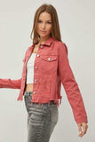RISEN Raw Hem Button Up Cropped Denim Jacket - Trendsi - Flyclothing LLC