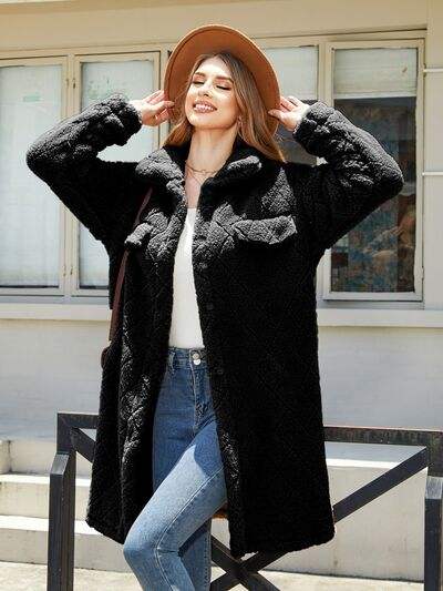 Texture Button Up Dropped Shoulder Coat - Trendsi - Flyclothing LLC