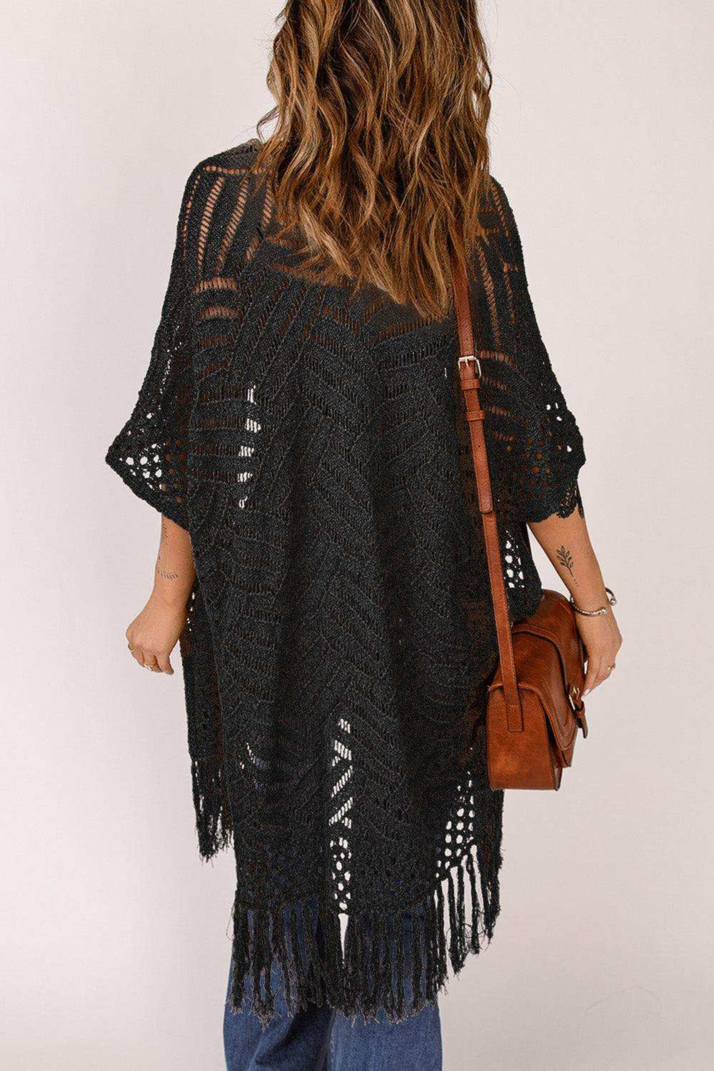 Fringe Hem Slit Open Front Cardigan - Trendsi - Flyclothing LLC
