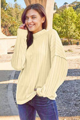Basic Bae Full Size Ribbed Exposed Seam Mock Neck Knit Top - Trendsi - Flyclothing LLC