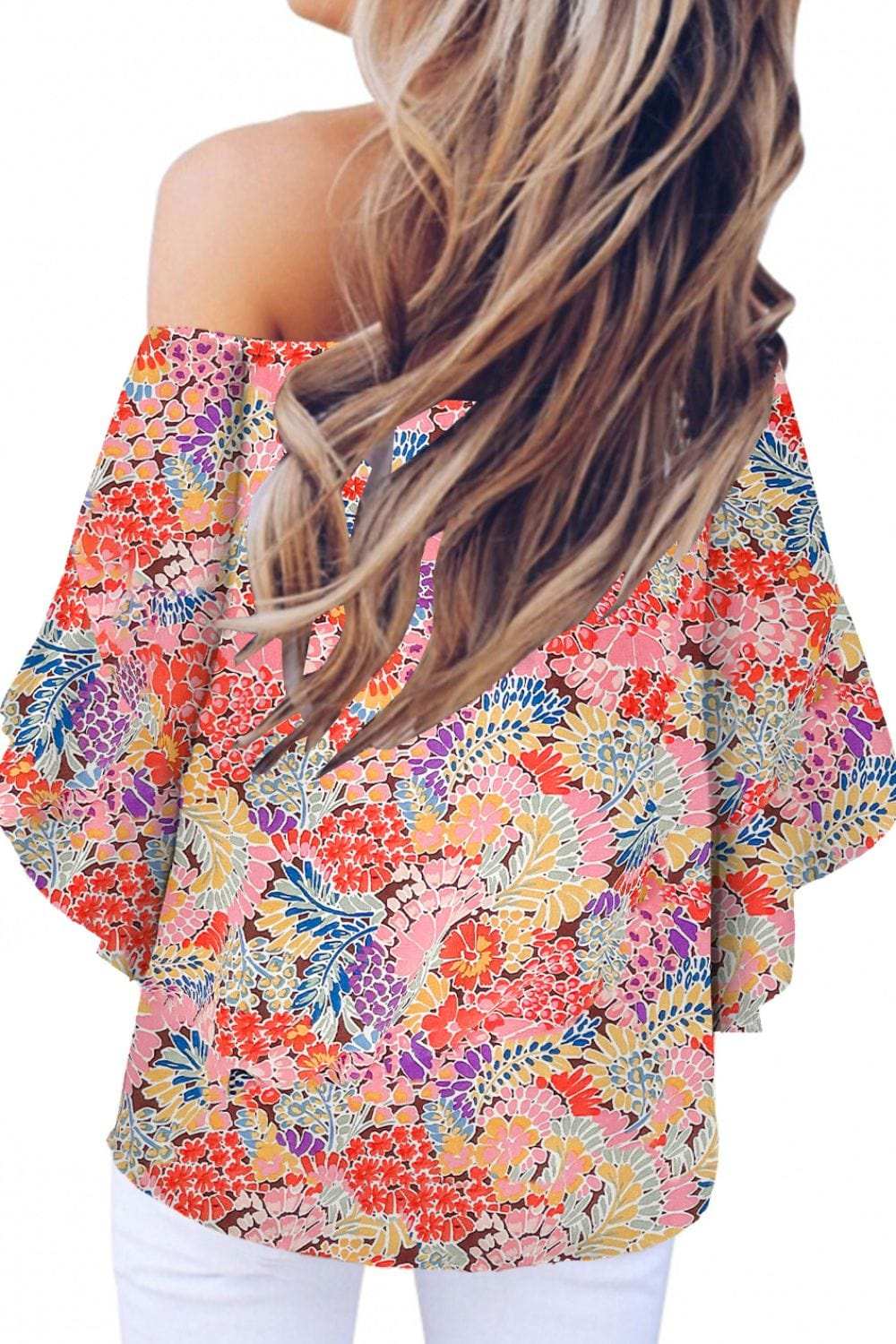 Tied Printed Off-Shoulder Half Sleeve Blouse - Trendsi - Flyclothing LLC