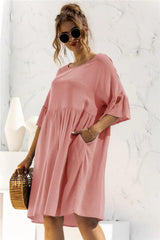 Boat Neck Flounce Sleeve Knee-Length Dress - Trendsi - Flyclothing LLC