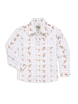 Boy's Ely Cattleman Long Sleeve Floral Stripe Print Snap Shirt- Brown & White - Ely Cattleman - Flyclothing LLC