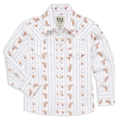 Boy's Ely Cattleman Long Sleeve Floral Stripe Print Snap Shirt- Brown & White - Ely Cattleman