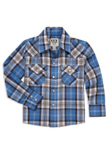 Boy's Ely Cattleman Long Sleeve Textured Plaid Western Snap Shirt- Blue & Brown - Ely Cattleman - Flyclothing LLC
