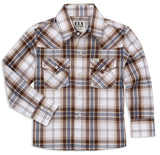 Boy's Ely Cattleman Long Sleeve Textured Plaid Western Snap Shirt- Blue & Brown - Ely Cattleman