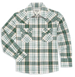 Boy's Ely Cattleman Long Sleeve Textured Aztec Plaid Western Snap Shirt- Black & Hunter Green - Ely Cattleman
